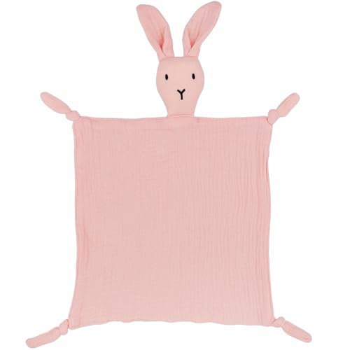 FenFang Doudou Neonato Mussola in Cotone, Peluche Doudou Copertina, Coperta Coccole di Sicurezza Conforto Bambini, Straccetto Duoduo Consolatore Gioco Culla Neonati Regali Utili (Coniglietto Rosa)