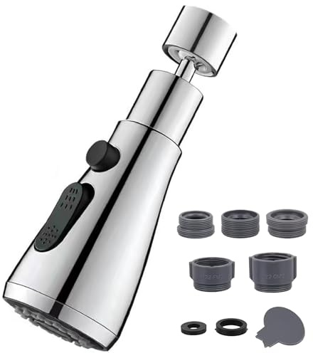 DERJDISF schwenkbarer Wasserhanh-strahlregler wasserhahn verlängerung, wasserhahn aufsatz, 360° Aerator Tap Extension, 3 wassersparende Sprühfunktionen Mit abnehmbarem Adapter