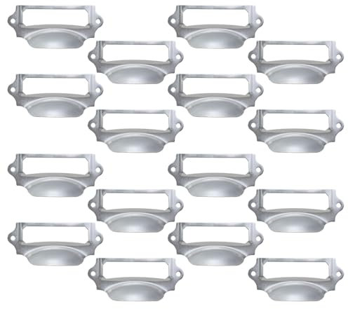 Pastlla 16 Stück Antike Schubladengriffe Kartenkatalog Schubladengriffe Kartenhalter Büro Bibliothek Datei Schublade Tag Rahmen Etikettenhalter Ziehgriff mit Etikettenhaltern (8,9 x 3,8 cm, Silber)