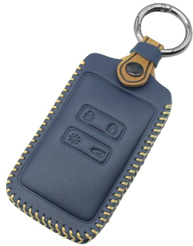 QIULIFAN Schlüsselhülle für Renault Fob 4 Tasten Kunstleder Schlüsselgehäuse mit Schlüsselring für Renault Megane Clio Captur Kadjar Espace Dacia Duster, Blau