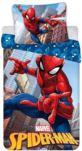 Spiderman Wende Bettwäsche Kopfkissen Bettdecke 135/140x200 cm blau