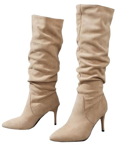 Stivali alti da donna con tacco a spillo e tacco a spillo, a punta, stivali alti invernali con plateau, bianco, 36.5 EU