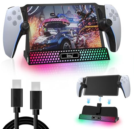 AriKroii Stazione di Ricarica per PS Portal Remote Player, Supporto di Ricarica per PS5 Portatile,caricatore Magnetico Type-C per Playstation Portal con luce RGB (supporto rimovibile)(nero)
