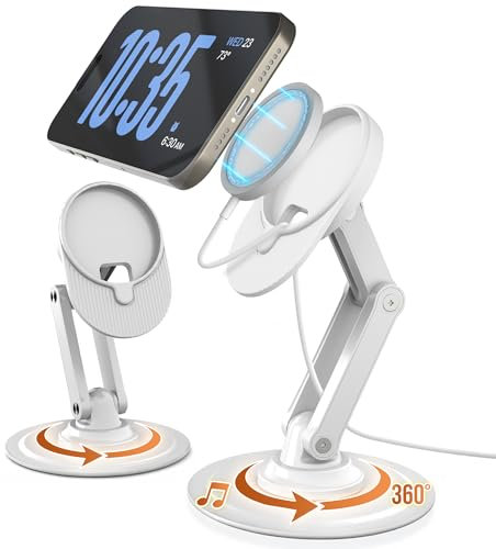 COOPER 360 MagBase, Soporte para Cargador MagSafe de Apple (No Incluido), Compatible con iPhone 17, 16, 15, 14, 13, 12 (Pro/MAX/Plus), AirPods, Modo Standby, Rotación 360° (Blanco Crema)