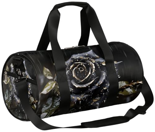 Sac de sport léger à motif rose noire pour homme et femme (fleur noire), Rose noire., 17.6(L) x 9(W) x 9(H) inch