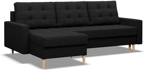 Mebligo - Ecksofa mit Schlaffunktion und Bettkasten Elma, Eckcouch Universelle Seite, Sofa L Form (BxTxH) 223 x 140 x 88 cm, Couch Wohnzimmer, Ecke Sofa, Schwarz (Lux 23)