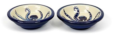 Verano Spanish Ceramics Signature Blue & White Octopus Decorative Serving Dishes Tapas Bowls -12cm Set of 2 Blue Octopus