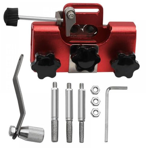 Tragbares Kettensägenschärfer -Jig -Aluminiumkettensägenschärfen -Werkzeug mit Schleifsteinen und Bohrer kompatibel(Red)