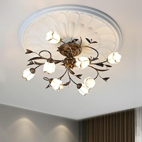 RuiRfh Retro Deckenleuchte antike Deckenlampe aus Eisen für das Wohnzimmer blumenförmiger Lampenschirm aus Milchglas Deckenbeleuchtung im Landhausstil geeignet für Küche Schlafzimmer Badezimmer Eingan