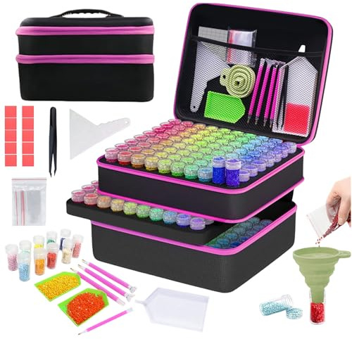 Diamond Painting Accesorios,Diamond Painting Kit,240 Botellas Pequeñas,Con Caja,Embudo y Pegatinas y Otros Accesorios,Para Pintura De Diamantes,Almacenamiento,Etc.(Color: Rosa)