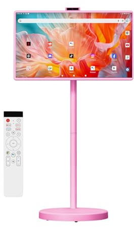 VLH Smart TV portatile da 32 pollici, 1080P Touchscreen Android 15 Monitor su ruote, fotocamera da 5 MP, batteria 4-6H, memoria 8+128 GB, telecomando voce/airmouse, display girevole per casa/ufficio