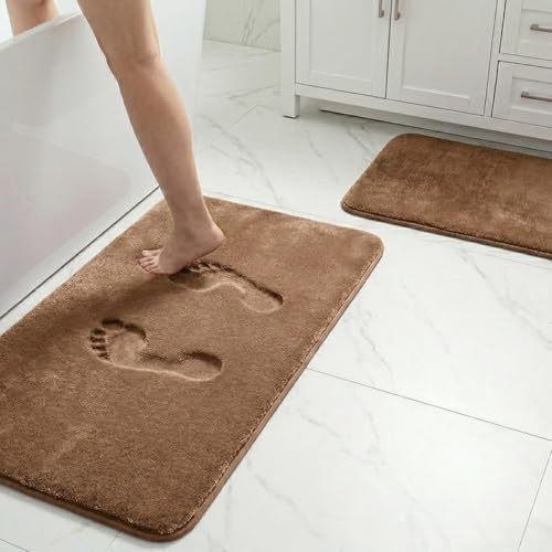winder home | Badteppich Set 2 Teilig | „Sweetness“ 40×60 cm & 60×90 cm | Badematten & Badteppiche, rutschfeste Badematte | Waschbar Badezimmer Teppich, Saugfähige Duschvorleger, badeteppich (Braun)