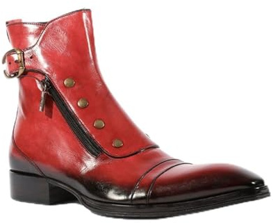 LMUIPMAA Stivaletto Slip-on da Uomo con Cerniera a Punta Stivali da Moto da Moto Fibbia Rivetto Stivaletti Brogue,Rosso,45 EU