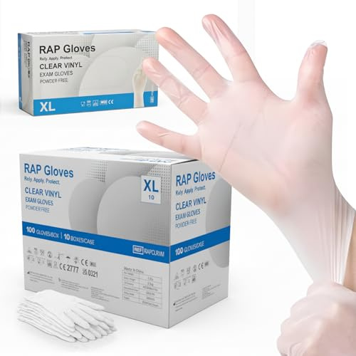 Disposable Vinyl Gloves – Exam Vinyl Gloves, Food Safe, Gloves for Cleaning, Cooking, Gardening & Multipurpose Use (Clear, Clear White XL-1000 Gloves)