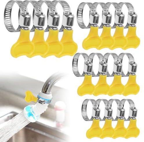 16PCS Jubilee Clips with Handle, Stainless Steel, 16/25/32/44mm | Adjustable Hose Clamp, Worm Drive Clamps Assortment Kit for Securing Home Gas Flexible Connections
