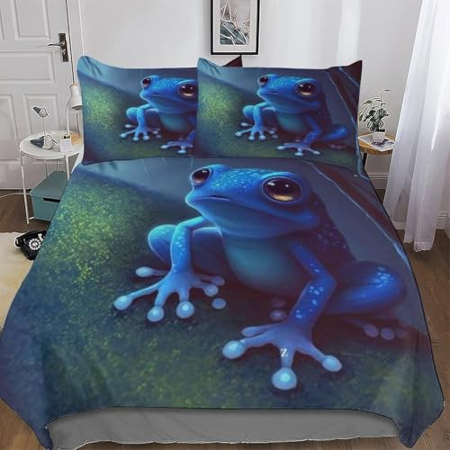 okoikfc Bettwäsche 135x200 Blau Weiche Mikrofaser Frosch Bettbezug 135 x 200 Duvet Cover mit 2 Kissenbezug 80x80 cm, Bedding Set Für Kinder Erwachsene FF23