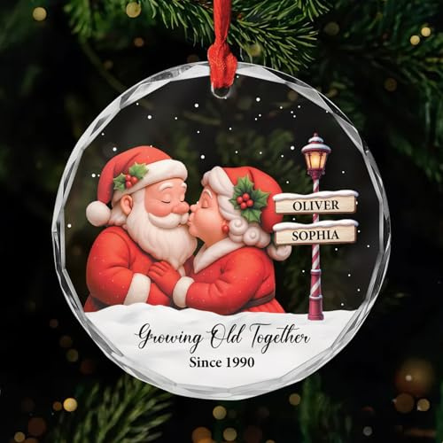 Personal Chic Personalised Ornament - Growing Old Together - Gift for couples xmas, personalised couple christmas decorations, Glass Xmas Ornament for Couples, glass christmas tree ornament (Model #1)
