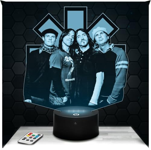 Lampephoto.fr - Lampe R.Hot C. Peppers 3D Touch Nachtlicht Funk-Rock-Band | Made in France, Sockel & Größe wählbar, dimmbar, Batterie/USB, HD-Lasergravur, Geschenk für Sie & Ihn