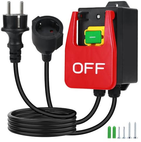 BOSYTRO Nueva versión Interruptor monofásico 220V,Interruptor de botón pulsador,Interruptor de seguridad con cable de alimentación de 1,6 m para un corte rápido de la fuente de alimentación