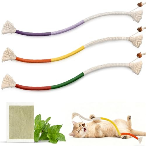 MOXYOY Natural Catnip Chew Rope,3 Pcs Cat Rope Toy,Cat Chew Toy Bite Rope,70 CM Organic Cotton Cats Chew Rope,Interactive Cats Toys for Indoor,Stress Relief,Dental Health & Enrichment Play
