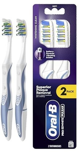 ORAL-B PRO-3DWHITE Pulsar Battery-Powered Toothbrush – for Whitening & Plaque Removal – Soft Bristles, 2X