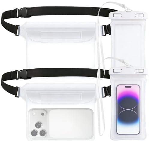 Wasserdichte Tasche Handyhülle IPX8, 4 Stück Bauchtasche für Schwimmen | Unterwasser wasserfest, Strand Surfen Tauchen Kajak Bootfahren Camping Wandern, mit verstellbarem Trageriemen für Reisen