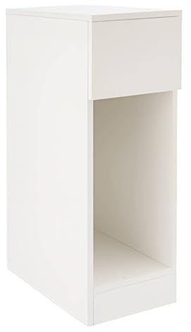 EVERGOODS 20cm Slim Bedside Table, White Narrow Nightstand with Drawer & Shelf, Modern Small Side Table Wooden Storage Cabinet for Bedroom, Living Room, Small Spaces (1 PCS)
