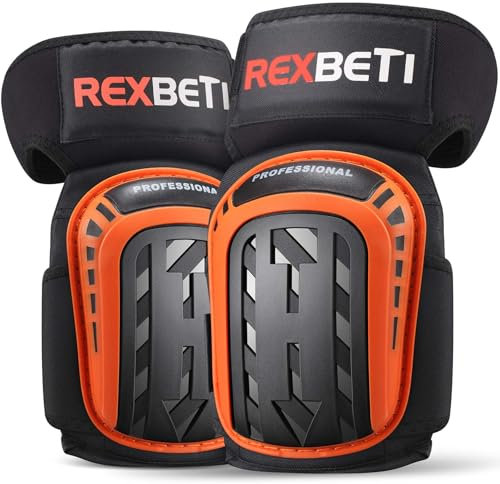 REXBETI Ginocchiere per lavoro, ginocchiere in gel da costruzione, resistenti, comode, antiscivolo, per la pulizia di pavimenti e giardini, cinghie elastiche resistenti, 1 paio