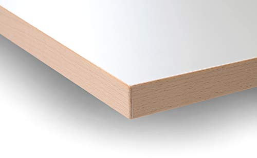 Modulor Holz Tischplatte in 2,5 x 68 x 120 cm aus Spanplatte, Platte für Kinderschreibtisch E2, mit Buche-Umleimer und Laminatbeschichtung, weiß seidenmatt