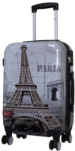 Trendyshop365 Bedruckter Hartschalen Kabinentrolley Handgepäck - Paris mit Eiffelturm - 55 Zentimeter 36 Liter 4 Rollen