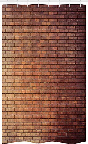 ABAKUHAUS Muro di Mattoni Tenda da Doccia Stalla Rustico House Exterior, Set per Il Bagno in Tessuto con Ganci, 120 cm x 180 cm, Marrone Scuro Marrone