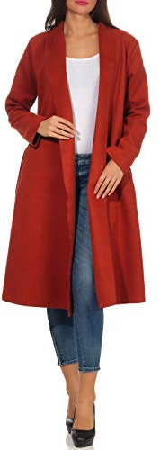 Malito Damen Mantel lang mit Wasserfall-Schnitt | Trenchcoat mit Gürtel | weicher Dufflecoat | Parka - Jacke 3050 (rost)