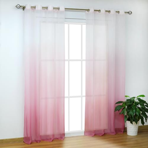 SCHOAL Gardinen mit Ösen, Modern Farbverlauf, 1 Stück BxH 140x145cm Rosa | Transparente Vorhänge, Voile Fensterschal