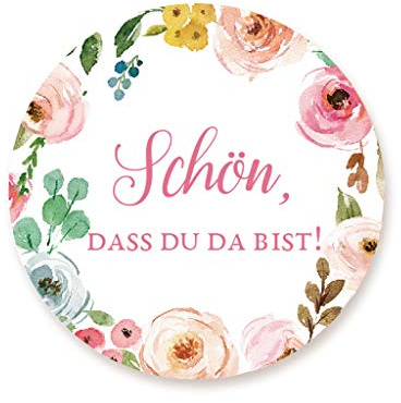 100x Kranz 'Schön, dass du da bist' Aufkleber Sticker Etiketten für Gastgeschenke,Tischdeko,Flaschen,Tüten,Briefen,Danksagungen zur Hochzeit Geburtstag Taufe - UNI 321 M