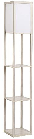 HOMCOM Stehlampe mit Regalen, Wohnzimmer Stehleuchte mit E27 Fassung bis 40W, Nachttischlampe mit Lampenschirm, Standlampe für Schlafzimmer, Arbeitszimmer, Büro, Rustikales Eiche