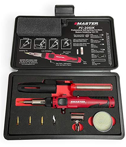 Master Appliance PI-20SiK Professional Cordless Butane Soldering Iron Kit [portable soldering station & heat tool] - Self-Igniting w/Adjustable Temperature - 680F - 820F, refillable with butane fuel