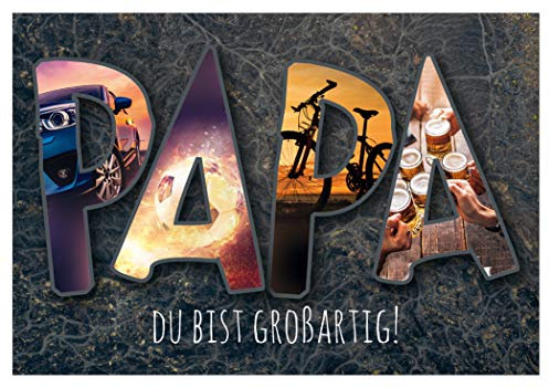 KE - Edle und Charmante Glückwunschkarte zum Vatertag, Coole Vatertagskarte DIN B6, Klappkarte inkl. Umschlag, Geschenk zum Vatertag - Motiv: Papa - Großartig