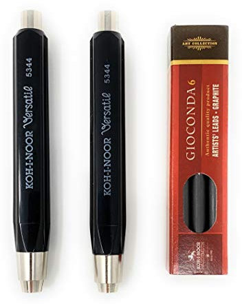 Koh-I-Noor 5344 Druckbleistift 2 Stück plus Ersatzminen (6 Stück) I 5,6 mm Durchmesser I Minenhalter I Zum Skizzieren Planen Zeichnen I Handwerkerstift
