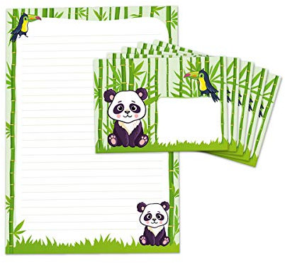 Briefblock mit Umschlag für Kinder Panda Briefpapier-Set (Block A4 mit 25 Blätter + 15 Umschläge)