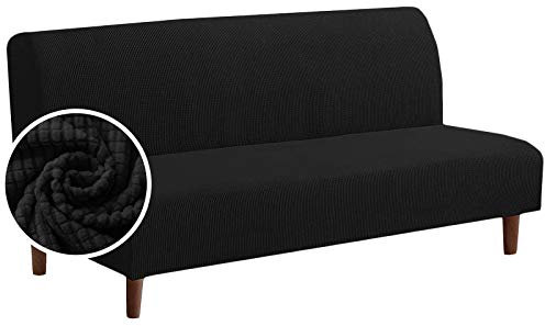 NIBESSER Sofabezug ohne Armlehnen Jacquard Sofa Überzug Armloser Sofaüberwurf Stretch Sofahusse Spandex Abdeckung Husse für Sofabett Einfarbig(Schwarz,L)