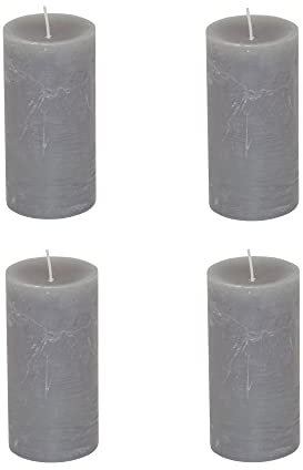 Stumpenkerzen Rustic 4er Set - Stumpenkerze, Blockkerze, Kerze, Adventskranz, Advent - Kein Ruß - Brenndauer: 60 Std. - viele Farben - 7x13 cm (Grau)
