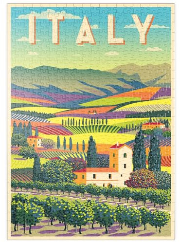 MyPuzzle Romantische ländliche Landschaft, Italien, Art Deco Style Vintage Poster, Illustration - Premium 500 Teile Puzzle - MyPuzzle Sonderkollektion von Puzzle Galaxy