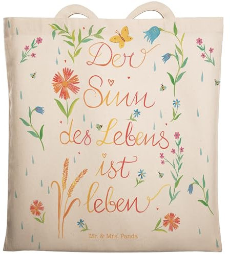 Mr. & Mrs. Panda Einkaufstasche Sinn des Lebens - Geschenk, Beutel, Stofftasche, Natur, Beuteltasche, Sommer Deko, Spruch, Baumwolltasche, Caspar,