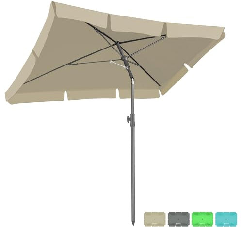 BelleMax Sonnenschirm Balkon Rechteckig 200 × 125 cm Khaki, Balkonschirm mit UV-Schutzfaktor 50+, Neigbar und Höhenverstellbar, Ideal Als Gartenschirm oder Terrassenschirm