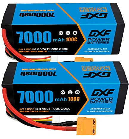 DXF 2 Paquets Batterie lipo 4s 7000mah 100c - Haute Performance pour Voitures rc 1/10 et 1/8 - lipo 4s Compatible avec emaxx, Bandit, rustler, axial, Tamiya et Plus - Tension 14,8v, connecteur xt90