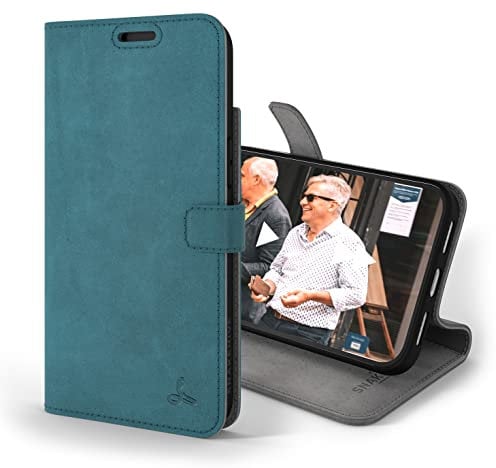Snakehive iPhone 14 Plus Leather Case | Genuine Leather Wallet Phone Case with Card Holder | Flip Folio Case/Cover with Stand | Compatible with iPhone 14 Plus | (Teal)