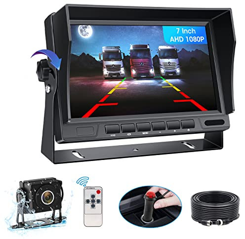 AHD 1080P Rückfahrkamera Set mit 7 Zoll Monitor und WeitWinkel Rückfahrkamera Super Nachtsicht IP69 Wasserdichter Auto Rückfahrkamera mit 15M Kable für LKW Wohnmobil Anhänger Van