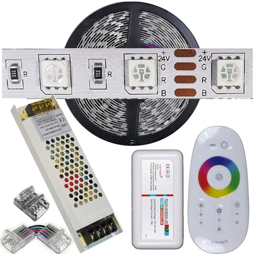 Mondo Strisce Led: Kit da 5 metri (1 Bobina+1 trasformatore da 60w +1Controller) RGB, 300Led, 60Watt, 5.000 Lumen 24V RGB. Striscia Led Strip ip20