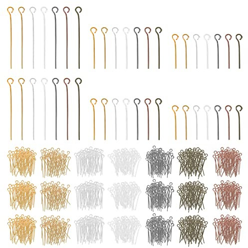 1400 Stück Kettelstifte 7 Farben Nietstifte Offene Ösenstifte 3 Größen Metall Kopfstifte Anhängerverbinder Geeignet für Armbänder Halsketten Ohrringe Schmuckherstellung Reparatur