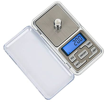 Bascula de Precision 500g/0.01g Bascula de Cocina (7 Unidades y Pantalla LCD), con Funcion Tara, Mini Balanza de Alimentos Multifuncional, para Cocina/Ingredientes/Joyeria/Cafe/Plata